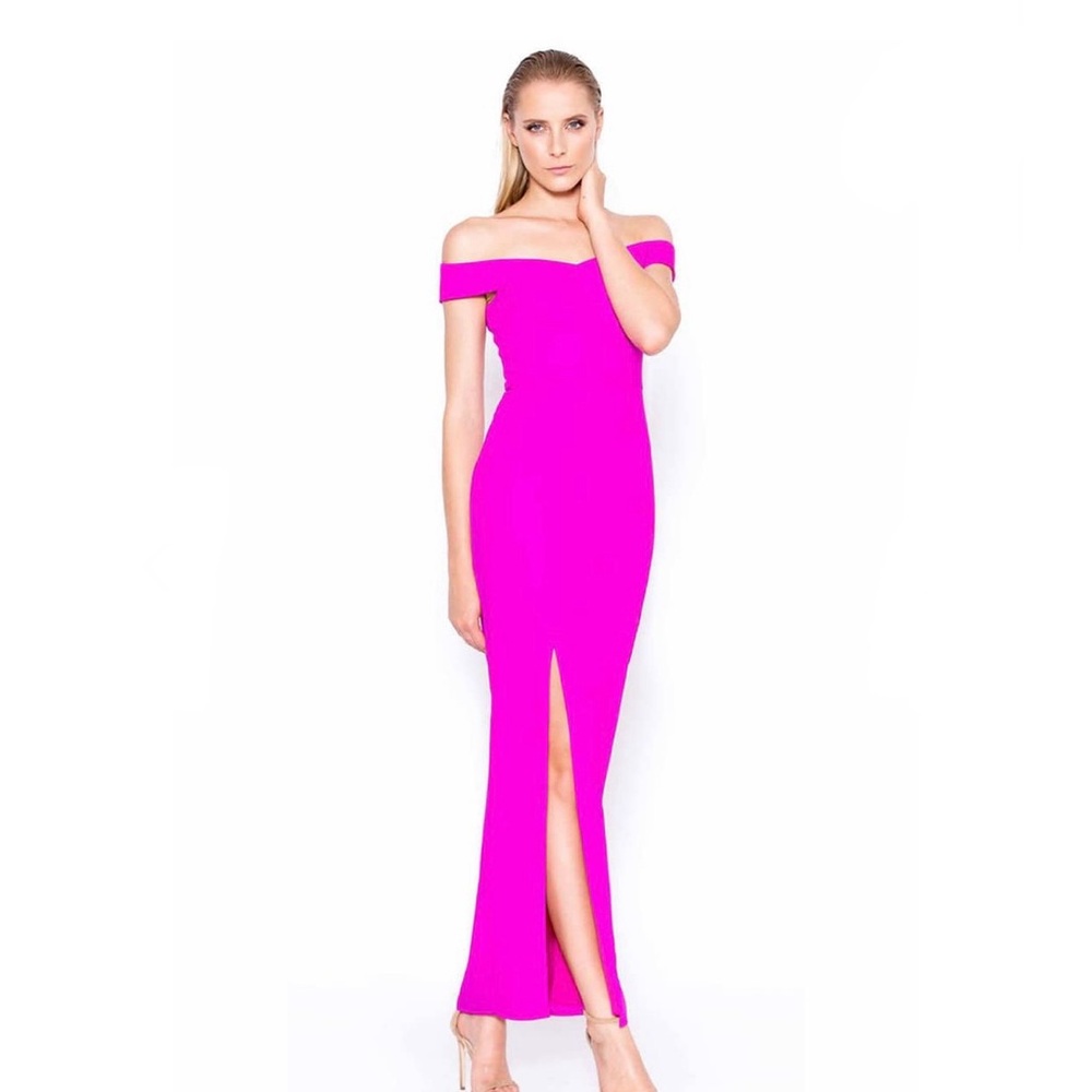 Bariano Australia Hot Pink Fuscia Off Shoulder/High Slit Dress (S)